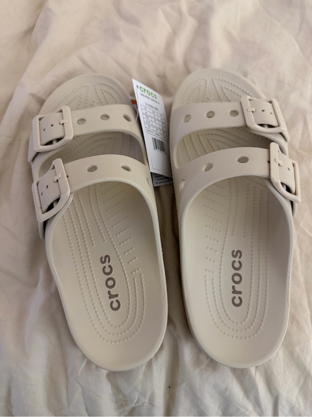 CROCS Double Buckle Slide Sandals - Cream